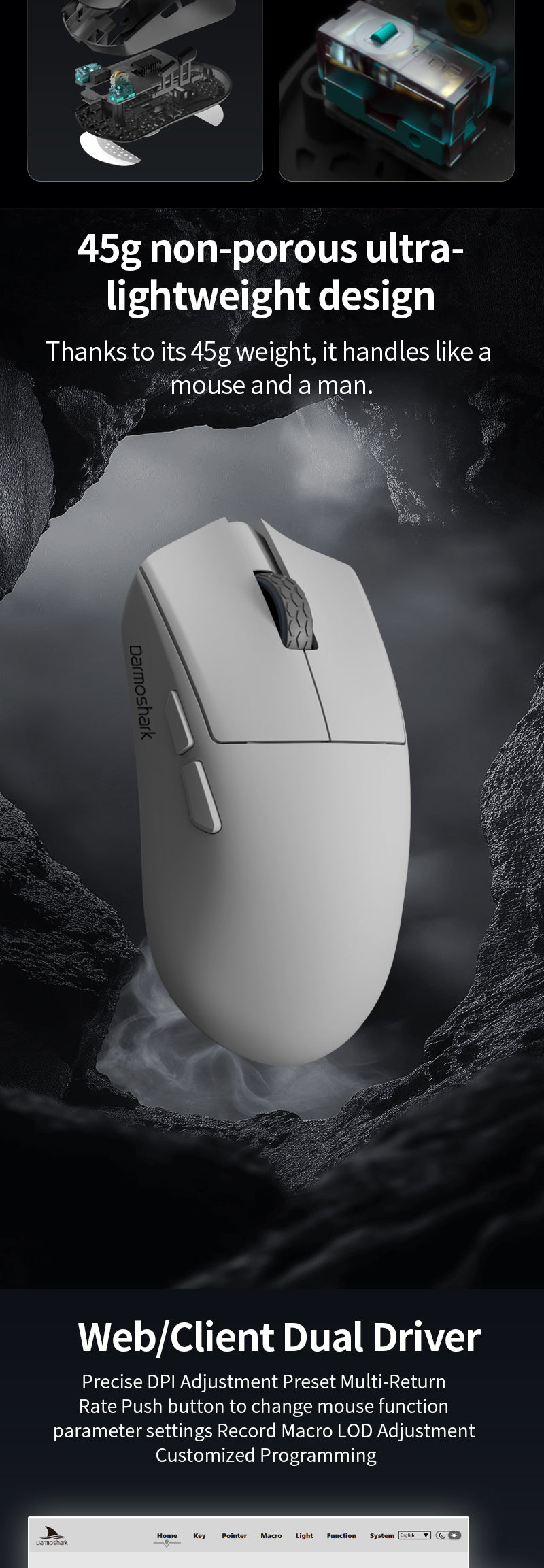 Darmoshark M3XS PRO ghostCat Trio-mode Light-weight 8K Polling rate Ga