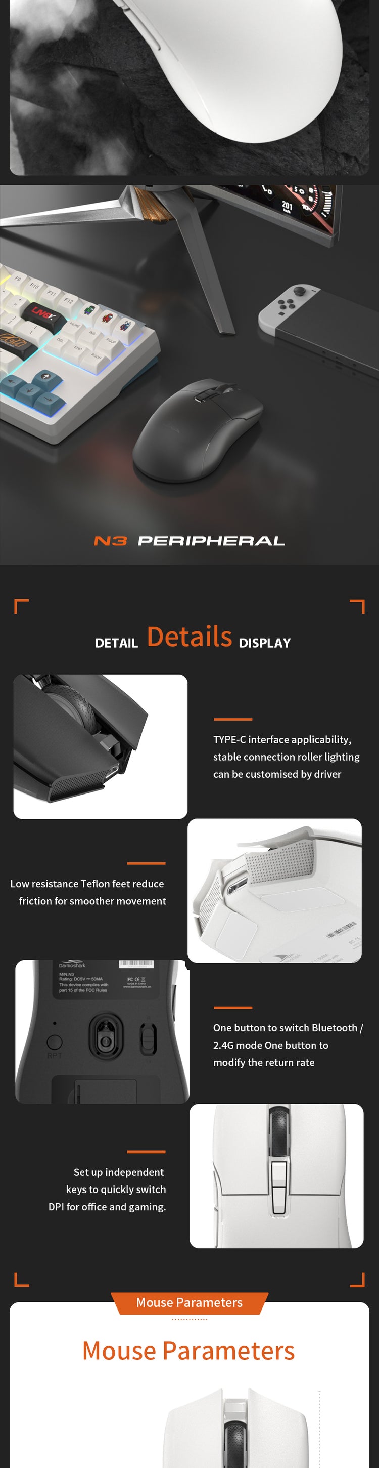 Trio Mouse Thread Darmoshark N3 Horn Shark Trio-mode Light-weight Gaming Mouse
