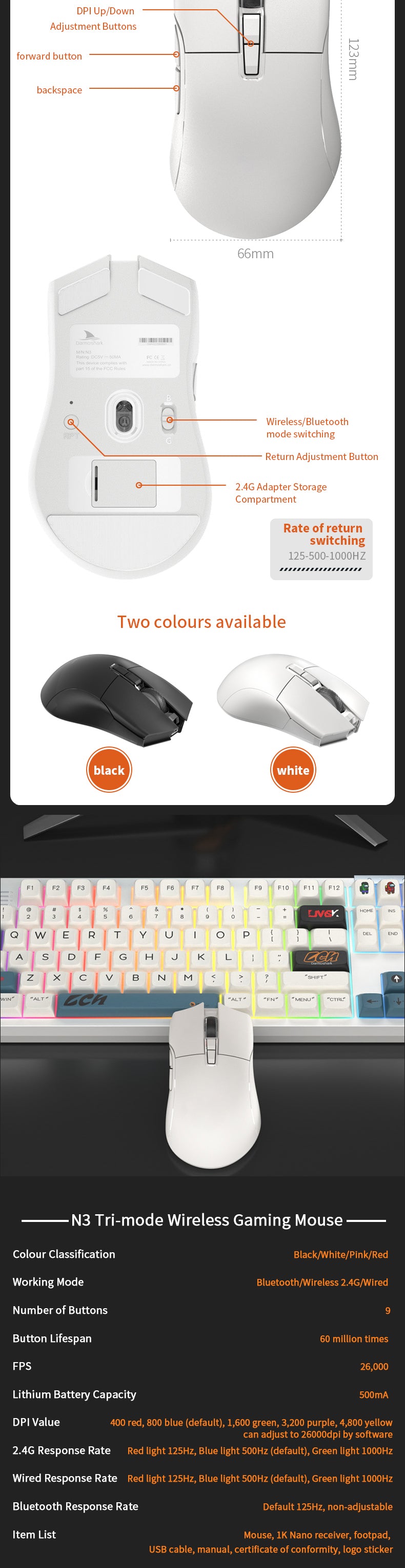 Trio Mouse Thread Darmoshark N3 Horn Shark Trio-mode Light-weight Gaming Mouse